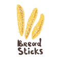 Pretzel salty sticks clipart. Delicious crispy golden bread sticks in different shapes on a white background. Regular