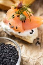 Pretzel with Smoked Salmon, Cream Cheese, Fresh Dill, Black Sesame and Lime