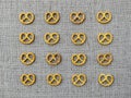 Pretzel snacks on burlap fabric