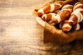 Pretzel sticks and pretzel rolls, Bavarian lye bun with salt in a basket Royalty Free Stock Photo