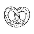 Pretzel vector icon. Delicious soft pastry with a crispy crust, salt, sesame seeds. Traditional German Oktoberfest bun