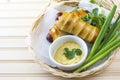 Pretzeldog in bamboo basket