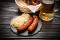 Pretzels, bratwurst and sauerkraut