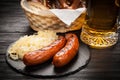 Pretzels, bratwurst and sauerkraut