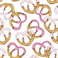 Pretzels hearts. St. Valentine day. Seamless pattern. Love. Food. Perfect for greetings, invitations, manufacture wrapping paper,