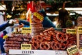 Pretzels and other bakery products for sale at Christmas market in Bolzano, Italy