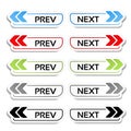 Prev, next buttons with arrows - labels, stickers on the white background