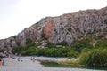 Preveli beach and lagoon seen from Kourtaliotiko gorge on the Crete island, Greece.