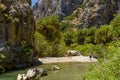 PREVELI, CRETE - JULY 21 2021: Crowds of people exploring the natural palm forest and sandy beach at Preveli on the southern coast Royalty Free Stock Photo