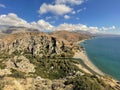 Preveli palm beach and river landscape with mountains on Crete island