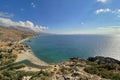 Preveli palm beach and river landscape with mountains on Crete island