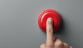 Prevent Accidental Activation Of Emergency Stop Button: Stop Red Button Before Worker Presses It. Large Red Manual Stop Button For Royalty Free Stock Photo