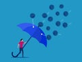 Prevent business problems. man holding an umbrella to prevent chaotic attacks