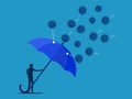 Prevent business problems. man holding an umbrella to prevent chaotic attacks