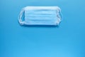 Prevent coronavirus. Medical protective masks isolated on blue background. Disposable surgical face mask cover mouth and nose. Royalty Free Stock Photo
