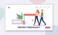 Prevent Pregnancy Landing Page Template. Happy Couple Characters Hold Hands Walk near Huge Calendar, Contraceptive