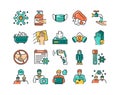 Prevent spread coronavirus color line icons set. Adhere to hygiene, stay at home, do not contact people. Pictogram for web page, Royalty Free Stock Photo