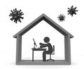 A person who works remotely. Work at home to prevent virus infection. 3D rendering