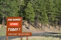 Prevent wildfires, fire danger sign in Kaibab National Forest, Arizona Royalty Free Stock Photo