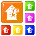 Preventing fire icons set vector color