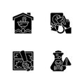 Preventing house hazards black glyph icons set on white space