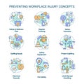 Preventing workplace injury concept icons set