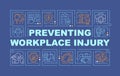 Preventing workplace injury word concepts dark blue banner