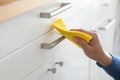 Prevention concepts on coronavirus  covid-19  outbreak situation with person cleaning kitchen furniture by alcohol.body health Royalty Free Stock Photo