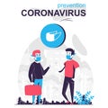 Prevention coronavirus isolated cartoon concept. Men in medical masks talks in public place, people scene in flat design. Vector
