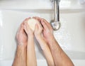 Prevention. dad with daughter washing hands. Royalty Free Stock Photo