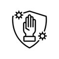 Black line icon for Prevention, stopover and shield