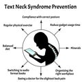 Prevention of Text Neck Syndrome. Spinal curvature, kyphosis, lordosis of the neck, scoliosis, arthrosis. Improper