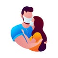 Prevention tips infographic of coronavirus 2019 nCoV. The guy and the girl are hugging in medical mask on a white isolated Royalty Free Stock Photo