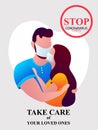 Prevention tips infographic of coronavirus 2019 nCoV. Take care your loved ones, medical mask. Royalty Free Stock Photo