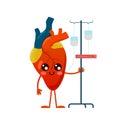 Prevention and treatment heart disease. Cartoon body organ mascot. Cute character with medical dropper. Cardiovascular health