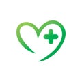 Green art line medical plus hearth logo design