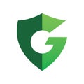Green nature shield secure letter g color logo design