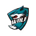 Blue shield wolf logo design