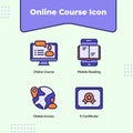 Preview online course icon mobile reading global access e-certificate with outline filled color modern flat style