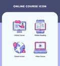 Preview online course icon mobile reading global access video course with outline filled color modern flat style