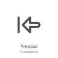 previous icon vector from px user interface collection. Thin line previous outline icon vector illustration. Linear symbol for use