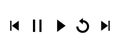 Previous, pause, play, replay, and next track icon vector. Elements for video streaming app