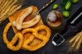 Prezel with Grilled Sausages and Glass Beer Royalty Free Stock Photo