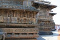 Prforated windows, decorative friezes with deities, dancers and other figures, Chennakeshava temple. Belur, Karnataka. South West