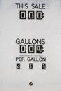 Price Change panel from antique gas pump showing changing price per gallon and total price-mostly black and white with phillips sc