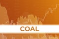 Price change on trading Coal on yellow and orange finance background from graphs, charts, columns, candles, bars. Trend Up and