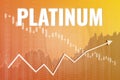 Price change on trading Platinum futures on yellow finance background from graphs, charts, columns, earth, bars, candles. Trend up