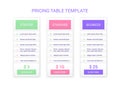 Price chart comparison template with 3 columns. Vector illustration Royalty Free Stock Photo