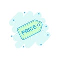 Price coupon icon in comic style. Price tag vector cartoon illustration on white isolated background. Sale sticker business