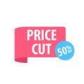 Price cut Label. Isolated on white. Red color. Royalty Free Stock Photo